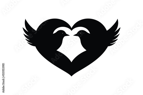 Silhouette art illustration of two birds forming a heart with their bodies.eps