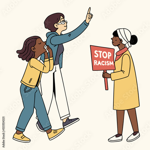 Diverse group advocates for equality, highlighting unity against racism together