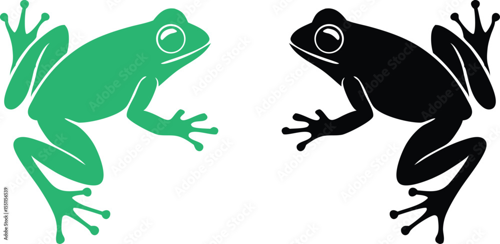 Fototapeta premium Frog jumping black vector silhouette, Frog jumping icon logo vector illustration White background