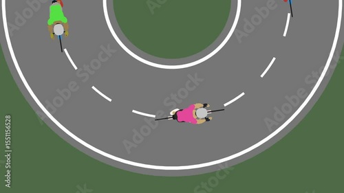 Looping animation of cyclists climbing on switchback