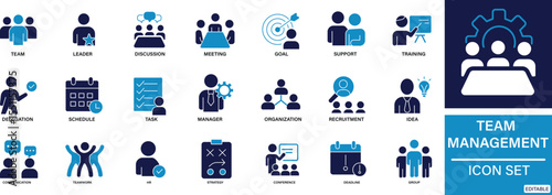 Team Management Icon Set Collaboration, Leadership, Teamwork ,Task Coordination