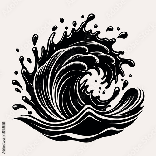 Water splash and wave silhouette vector icon