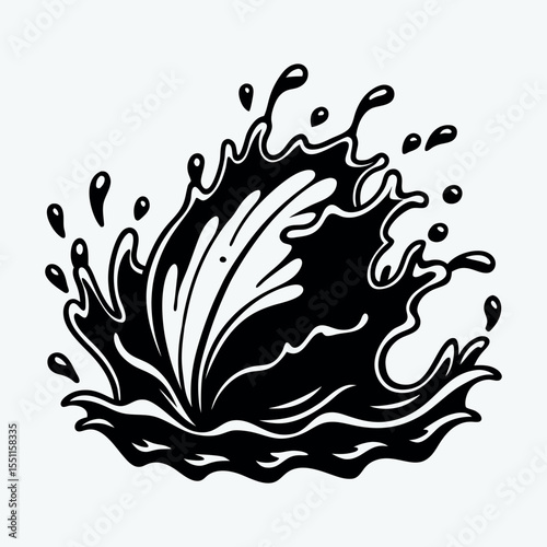 Water splash and wave silhouette vector icon