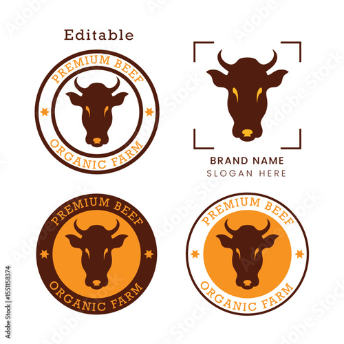 Premium organic beef farm logo collection with cow head isolated on transparent background