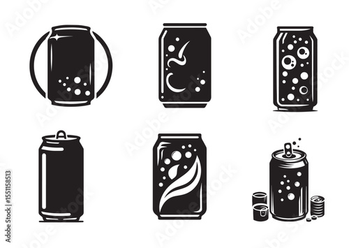 Soda Can Silhouette black vector Set