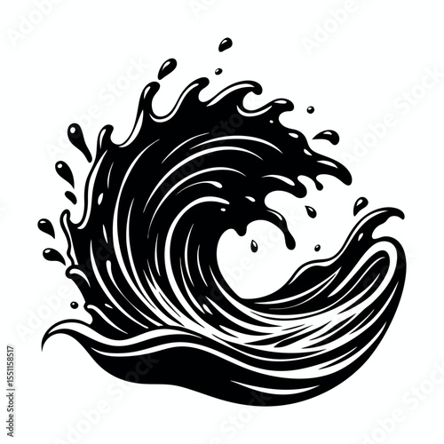 Water splash and wave silhouette vector icon