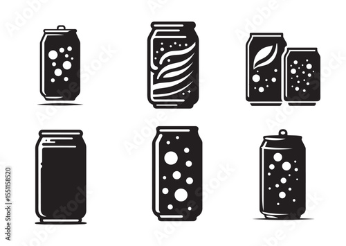 Soda Can Silhouette black vector Set