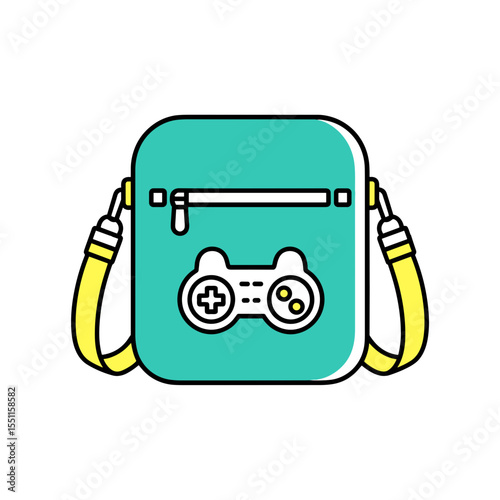 Gaming crossbody bag with controller design in teal and yellow color  