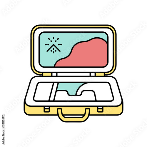 Open console case with colorful interior design for bags and backpacks  