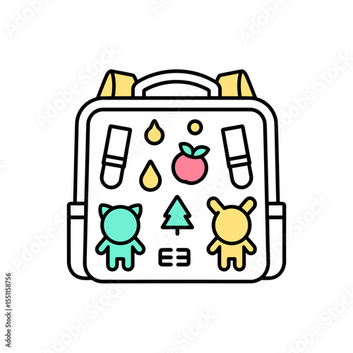 Colorful backpack with playful decorations and stickers for children - Concept of Comic con - Geek Style & Accessories  
