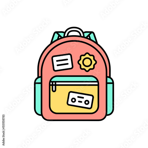 Colorful backpack with patches and stickers, concept of Bags & Backpacks  