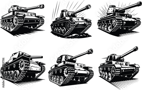 vector set of military tank
