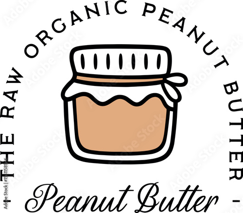 Peanut butter raw organic premium high quality natural aesthetic nuts flavor logo badge sticker label tag. Retro vintage cottagecore minimal fancy cute jar packaging illustration text design clipart.