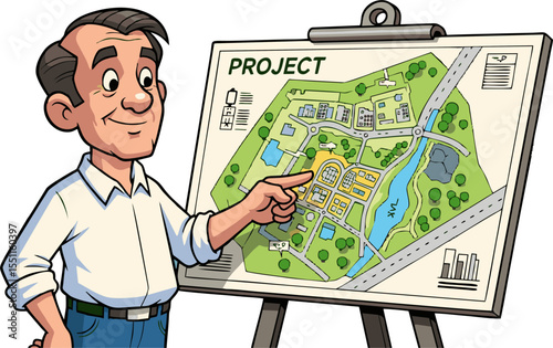 Friendly Man Presenting Urban Development Project Plan