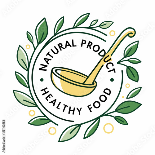 Organic nutrition insignia featuring a stylized spoon and botanical wreath design