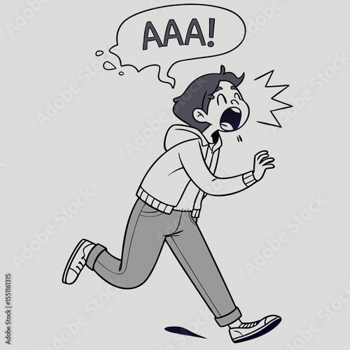 Cartoon illustration of a panicked character running in distress yelling AAA