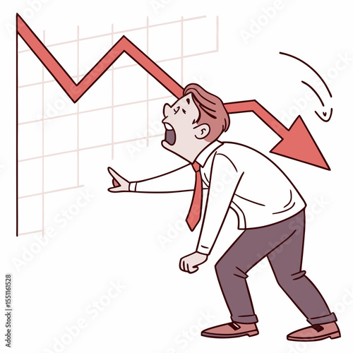 Desperate businessman witnessing a dramatic downturn in financial performance