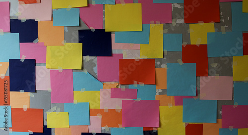 A wall filled with vibrant post-it notes in various colors. ai generated
