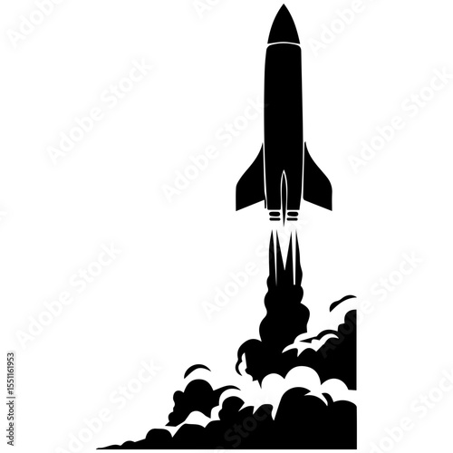 Rocket launching and intimidating silhouette of massive dreadnoughts and battle cruiser