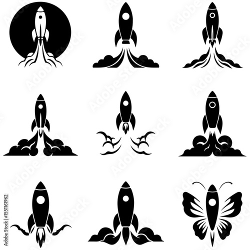 An icon collection that presents each rocket as a perfectly rendered technical drawing