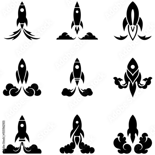 A clean and modern collection of rocket icons for loading screens, menus, and game interfaces