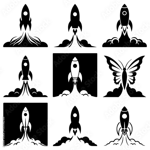 A collection of rocket silhouettes that perfectly illustrates the concept of forward propulsion and drive