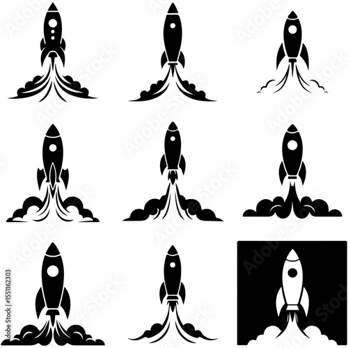 A vector set of long-range rockets, perfect for illustrating interstellar travel and cosmic voyages