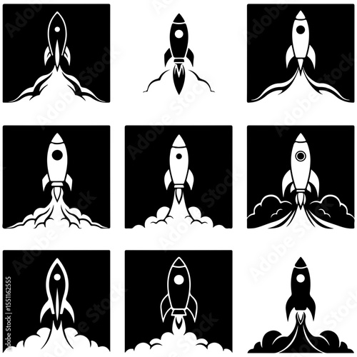 The mega bundle of space travel, a huge collection of different rocket ship silhouettes