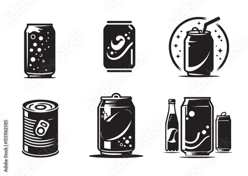 Soda Can Silhouette black vector Set