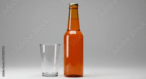 A glass and a bottle of beer sit on a wooden table. ai generated