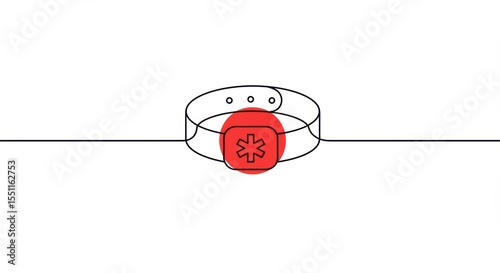 Medical Alert Bracelet: Minimalist Line Art with Red Star of Life
