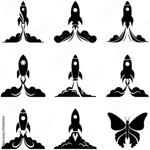 A huge variety of one-color rocket silhouettes, crafted for high-impact and minimalist branding