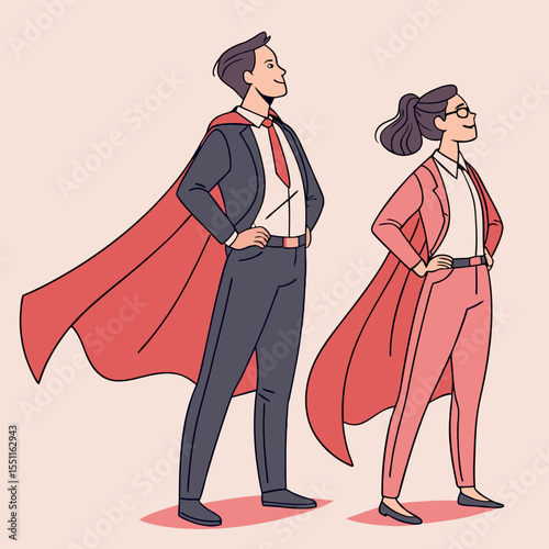 Empowered professionals with superhero aspirations stand tall with unwavering conviction