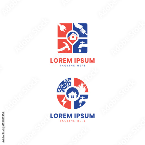 Home service logo design HVACV heating cooling electric plumbing fire painting build house service