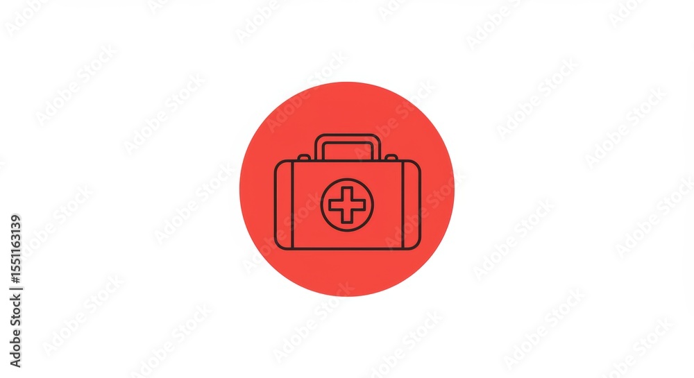 Fototapeta premium First Aid Kit Icon on Red Circle - Healthcare Safety Symbol