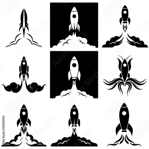 A highly accurate collection of silhouettes representing historical and modern space launch systems