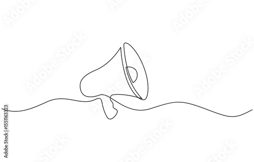 Continuous one line drawing of horn speaker signs and symbol for announcement, Vector illustration, Loudspeaker one line continuous. Line art megaphone. Hand drawn pro.