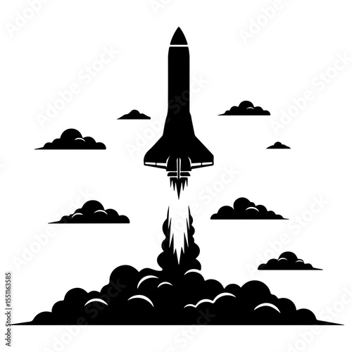 A fantasy and science fiction rocket ship, a complete vector silhouette collection