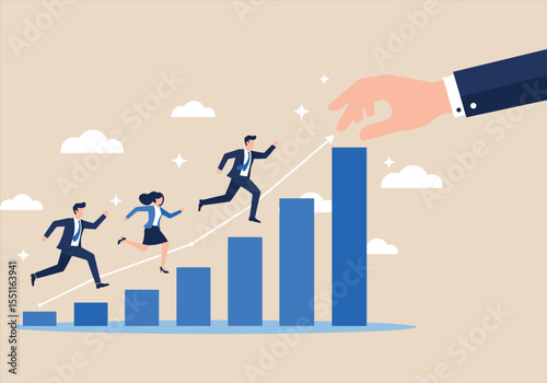 Businessman presenting a 3D growth graph illustrating financial market success and career progress