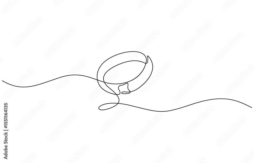 Obraz premium Pair of Wedding ring line art style vector illustration, One line drawing illustration of ring for engagement. Romantic engagement concept continuous line art.