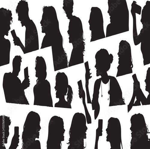  Social Media and Smartphone Users Silhouettes Pattern