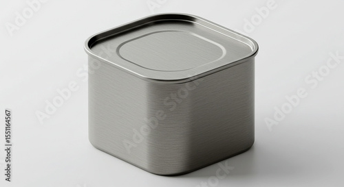 A metal canister with a lid resting on a clean white surface. ai generated