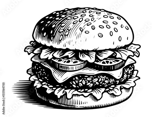 Burger vector engraving style illustration