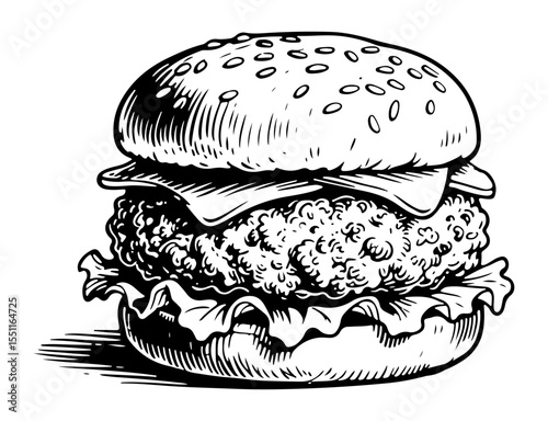 Burger vector engraving style illustration