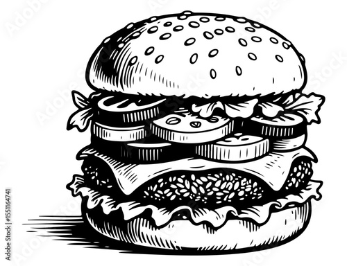 Burger vector engraving style illustration