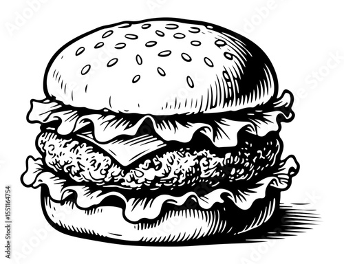 Burger vector engraving style illustration