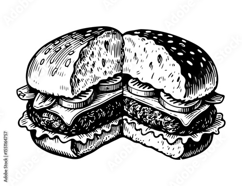Burger vector engraving style illustration