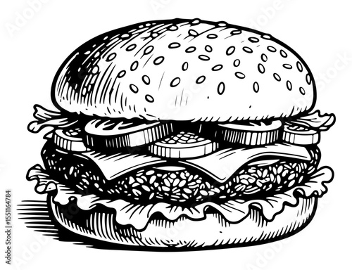 Burger vector engraving style illustration