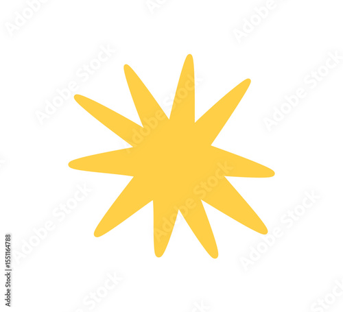 Doodle glitter twinkle star icon. Yellow hand drawn shine star burst symbol. Sketch magic blink. Doodle spark shape icon. Vector illustration on white background.