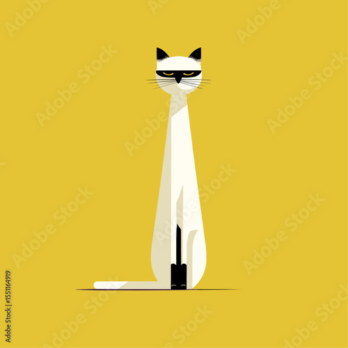 Abstract Cat Illustration: Modern Geometric Feline Pet on Yellow Background, Minimalist Design